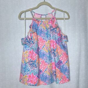 LILY PULITZER NEON PINK CORAL PRINT , BILLIE HALTER TANK TOP Medium NWT